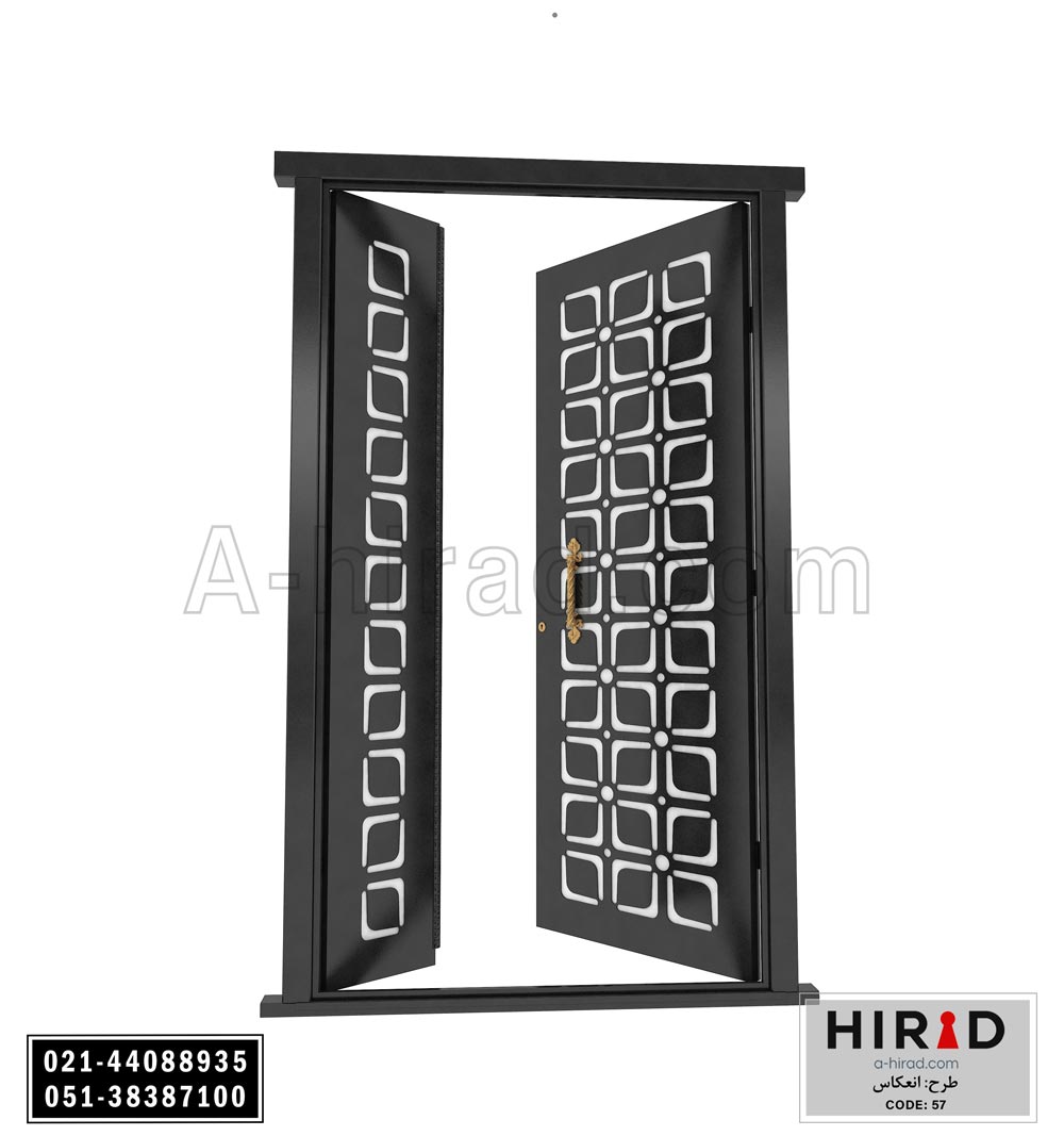 درب فلزی لیزری یک و نیم لنگه هیراد طرح انعکاس کد 1557 عرض 153 ارتفاع 223 